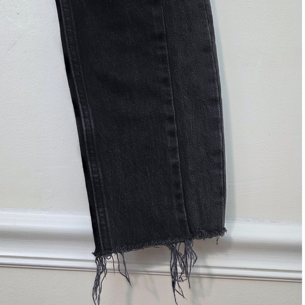 Abercrombie & Fitch The Mom High Rise Curve Love Sz 25/0 Black Raw Frayed Hem - Picture 4 of 12